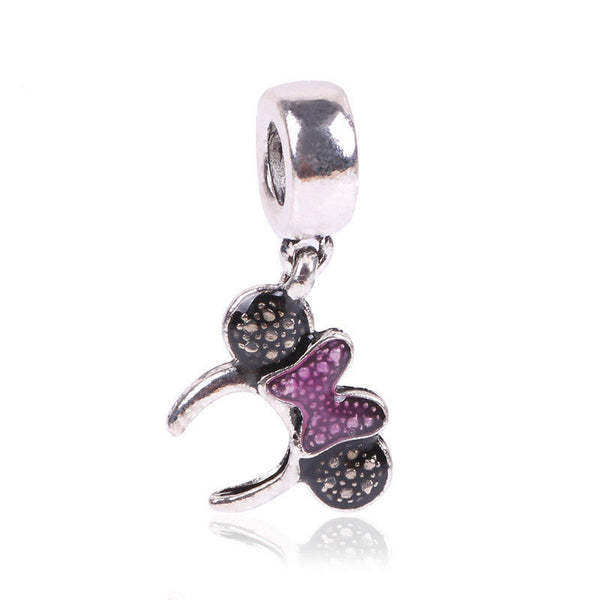 Silver Plated Pink Bow Minnie Mouse Pendant Charm