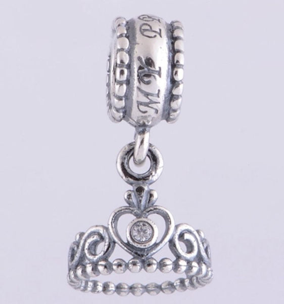 Silver Plated Disney My Princess Tiara Crown Pendant Charm for pandora chamilia bracelets