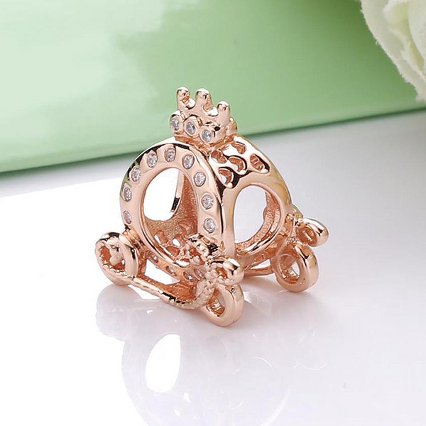 925 Silver Sterling Rose Gold Cinderella  Carriage Charm