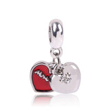 Red Disney Mickey mouse stone dangle twin Heart Charm for pandora bracelets