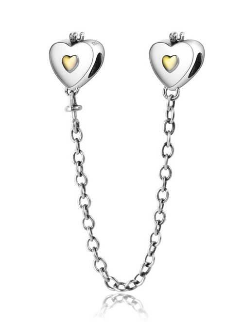 heart & crown safety chain fits european & pandora