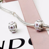 Silver Plated Pink Cherry Blossom Clip Stopper Charm for pandora