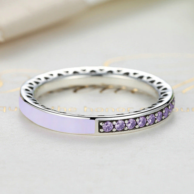 Silver Sterling Sparkling Purple Radiant Hearts of Stack able Ring
