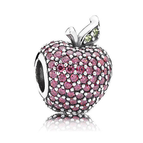 925 Sterling Silver Pave Red Apple Pendant Charm pandora fit
