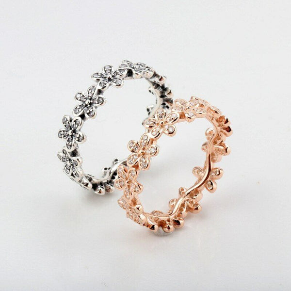925 Sterling Silver Rose Gold DAZZLING DAISY BAND Stackable Ring