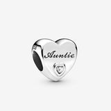 Sterling Silver Auntie Aunt Love Heart Charm