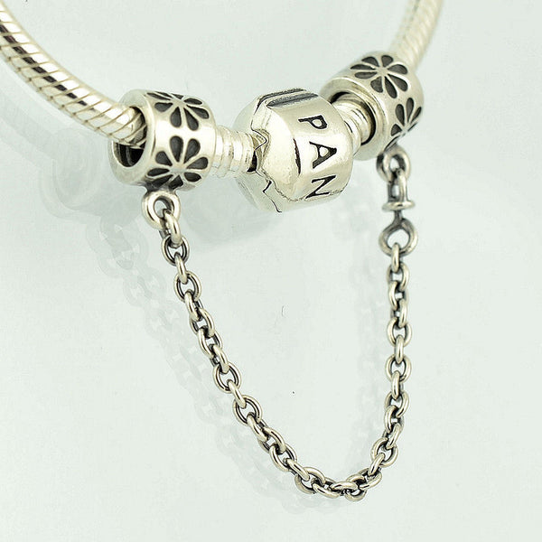 Silver Sterling Floral daisy flower safety chain fits pandora
