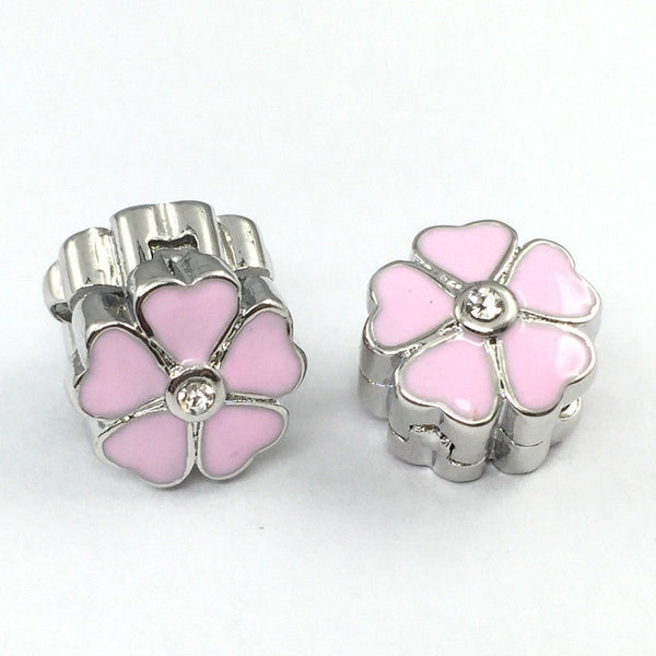 Silver Plated pink Primrose Cherry Blossom Clip Stopper Bead