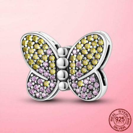 925 Silver Sterling Sparkling Pave Heart Clip Charm Fits Reflexions bracelets