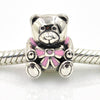 Silver Plated Teddy Bear baby girl/boy Newborn bow scarf Charm