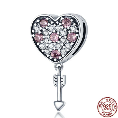 925 Silver Pink ASYMMETRIC HEART OF LOVE Clip Charm Fits Reflexions bracelets