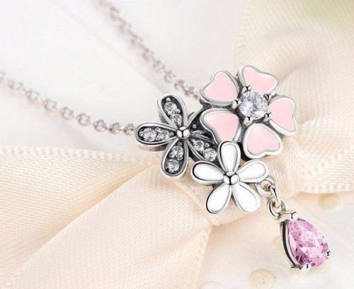 silver sterling poetic blooms pink floral necklace with chain