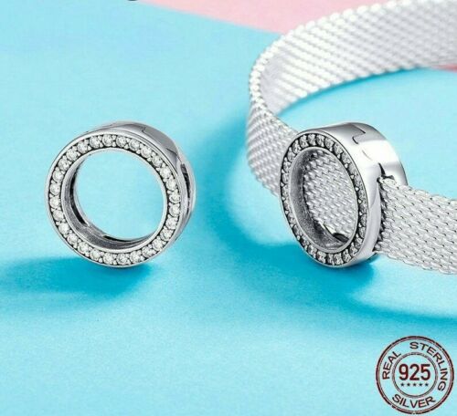 925 Silver sparkling Circle of Pave CLIP CHARM Fits Reflexions mesh bracelets