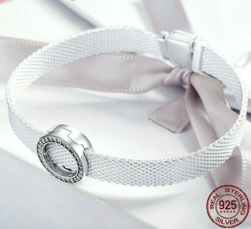 925 Silver sparkling Circle of Pave CLIP CHARM Fits Reflexions mesh bracelets