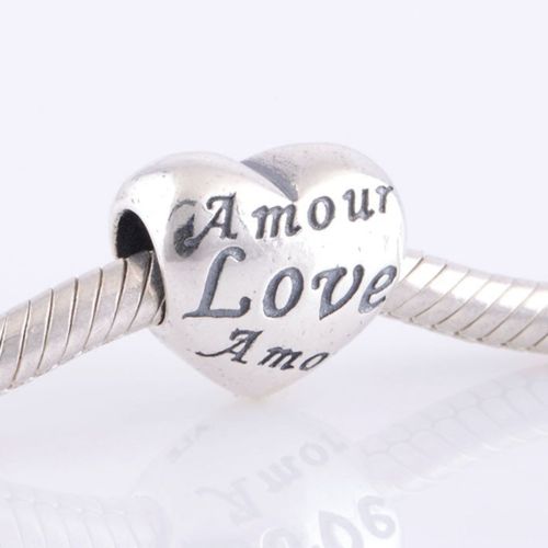 WORDS OF LOVE Amour Amor Heart Charm fits pandora chamilia bracelets