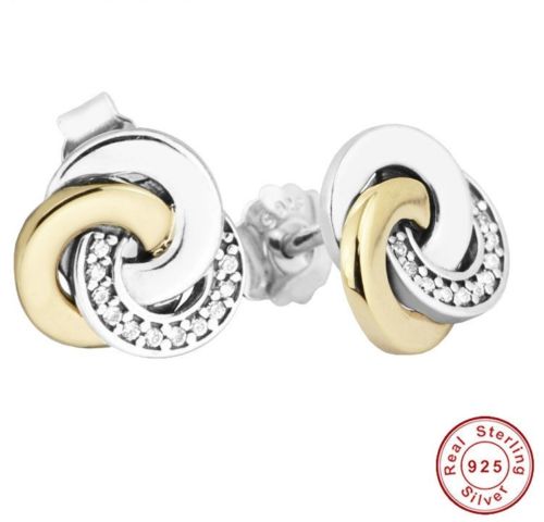 Silver Sterling two tone interlinked circles earrings pandora style