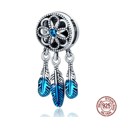 925 Silver spiritual dreamcatcher blue dangle clip charm Fit Reflexions bracelet