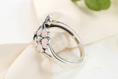 Silver Sterling Poetic Bloom Pink Triple 3 Daisy cz  Ring
