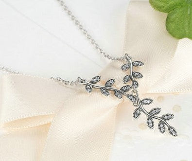 Dazzling Shimmering Leaves Necklace With Chain pandora style