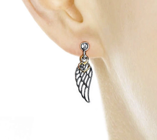 925 SILVER LOVE & GUIDANCE FEATHER LUCKY WING EARRINGS STUDS