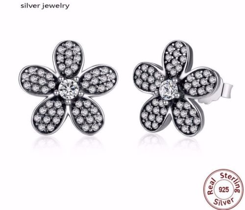 Silver Sterling Dazzling Sparkling Daisy Flower Earrings pandora style