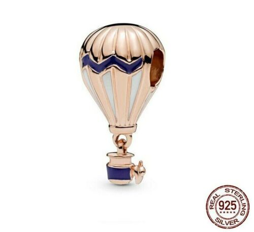 925 Silver Rose gold blue hot air balloon travel charm