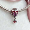 925 Sterling Silver Red hot air balloon travel charm