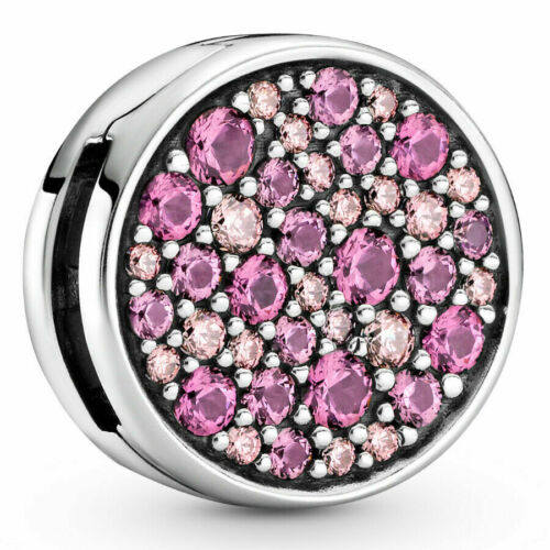 925 Silver Dazzling Round Pave Pink CZ Clip Charm Fits Reflexions bracelets