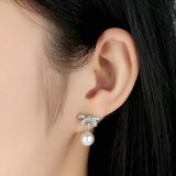 Silver Sterling Delicate Sentiments Bow knot Pearl earrings