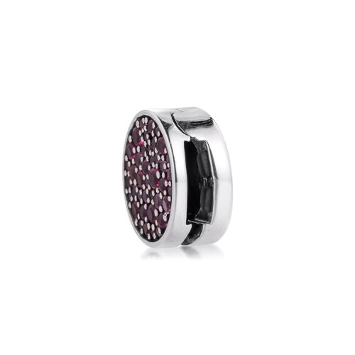 925 Silver Dazzling Round Pave Pink CZ Clip Charm Fits Reflexions bracelets