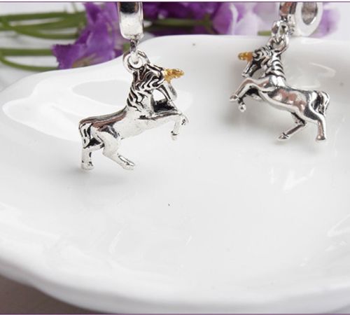 Running unicorn gold horn dangle pendant Charm for pandora bracelets