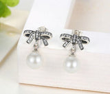pandora style Delicate Sentiments Bow knot Pearl earrings