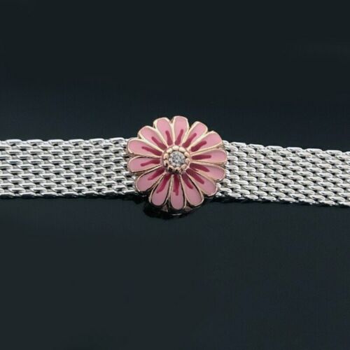 925 Silver Sterling Pink Daisy FLower Clip Charm Fits Reflexions mesh bracelets