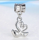 Silver Plated Love twin Swan pendant Charm fits pandora bracelets