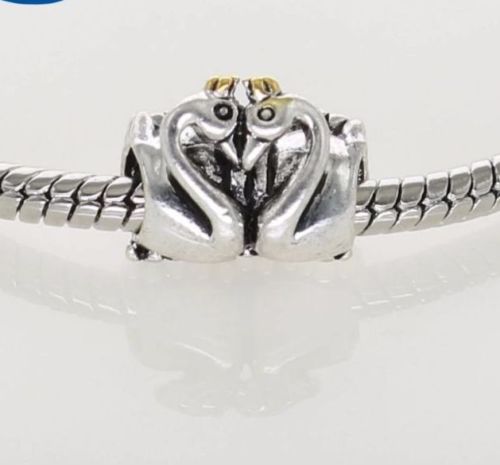 Silver Plated Love twin Swan Embrace Charm fits pandora 
