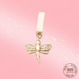 925 Silver Rose Gold Dragonfly dangle Clip Charm Fits Reflexions bracelets