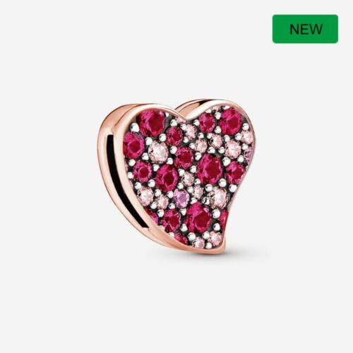 925 Rose Gold Sparkling Red Pave Heart Clip Charm Fits Reflexions bracelets