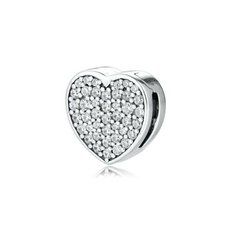 925 Silver Dazzling heart Pave blue Clip Charm Fits Reflexions bracelets