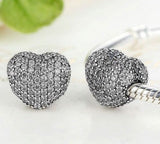 Silver Sterling Love CZ Pave Heart Lock Clip Stopper Charm for pandora