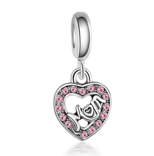 Silver Plated Centre Of My Mom Mum Heart Mother's Day Pendant Charm
