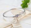 Real 925 Silver Starter Bangle Bracelet Classic Pave Heart Clasp