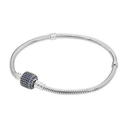Blue Pave Heart Clasp Moments Starter Snake Chain Charm Bracelet