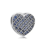 925 Silver Dazzling heart Pave blue Clip Charm Fits Reflexions bracelets