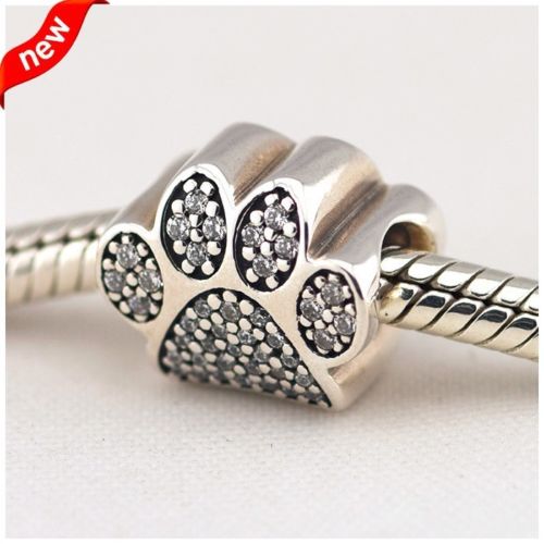 925 Sterling Silver Pave Dog Paw Pet Animal Charm