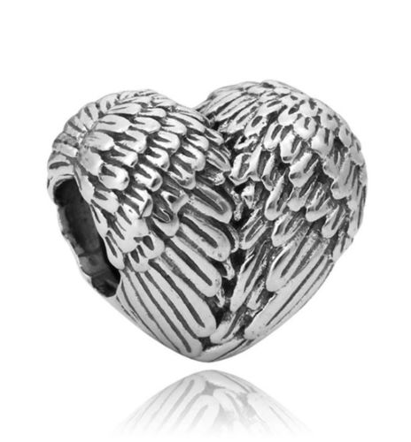 Silver Plated Angel wing feather LOVE heart Charm