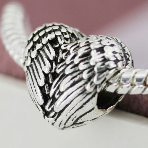 Silver Plated Angel wing feather LOVE heart Charm