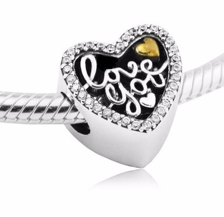 925 Sterling Silver Snake Chain Pattern Open Heart Pave charm