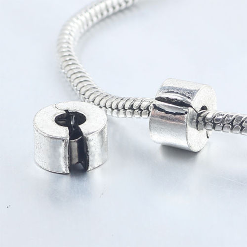 Silver Plated Plain BEAD SPACER Clip Stopper Charm fits pandora