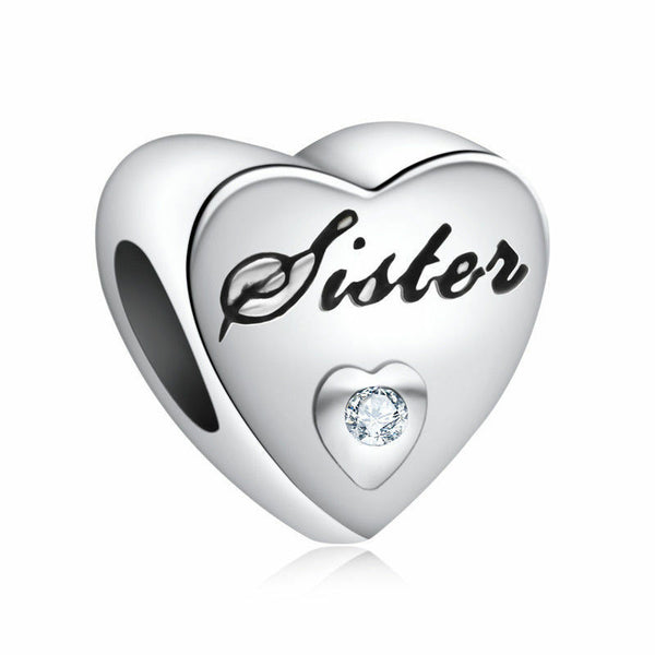 Silver Plated Sister Brother Love Heart Charm